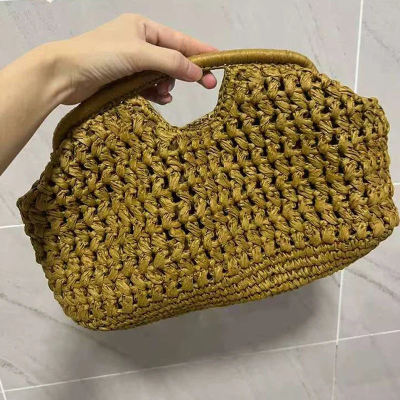 The Soleil Clutch — Woven Paper Hollow Clutch in Yellow