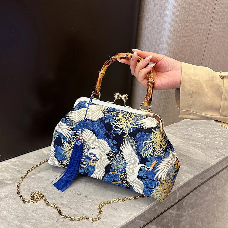 The Pearl Nomad — Canvas Tassel Shoulder & Clutch Bag