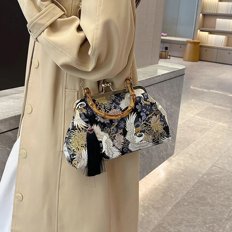 The Pearl Nomad — Canvas Tassel Shoulder & Clutch Bag