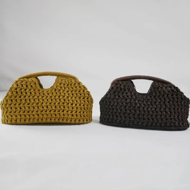 The Soleil Clutch — Woven Paper Hollow Clutch in Yellow