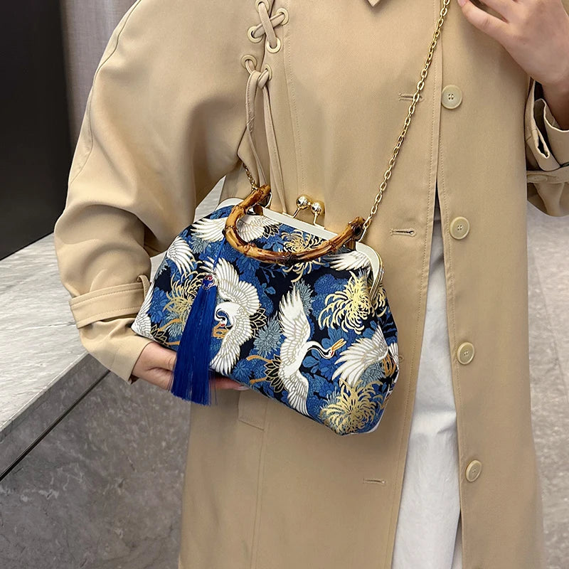 The Pearl Nomad — Canvas Tassel Shoulder & Clutch Bag