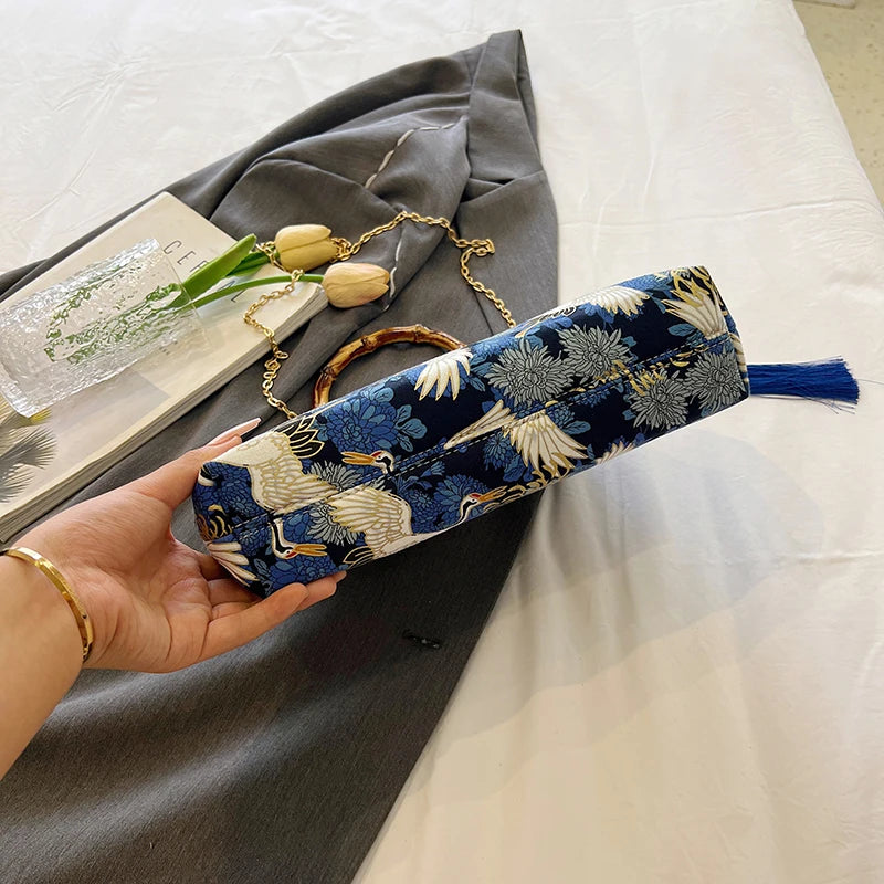 The Pearl Nomad — Canvas Tassel Shoulder & Clutch Bag