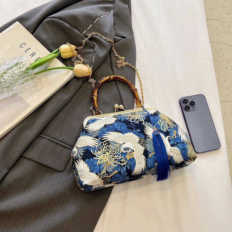 The Pearl Nomad — Canvas Tassel Shoulder & Clutch Bag