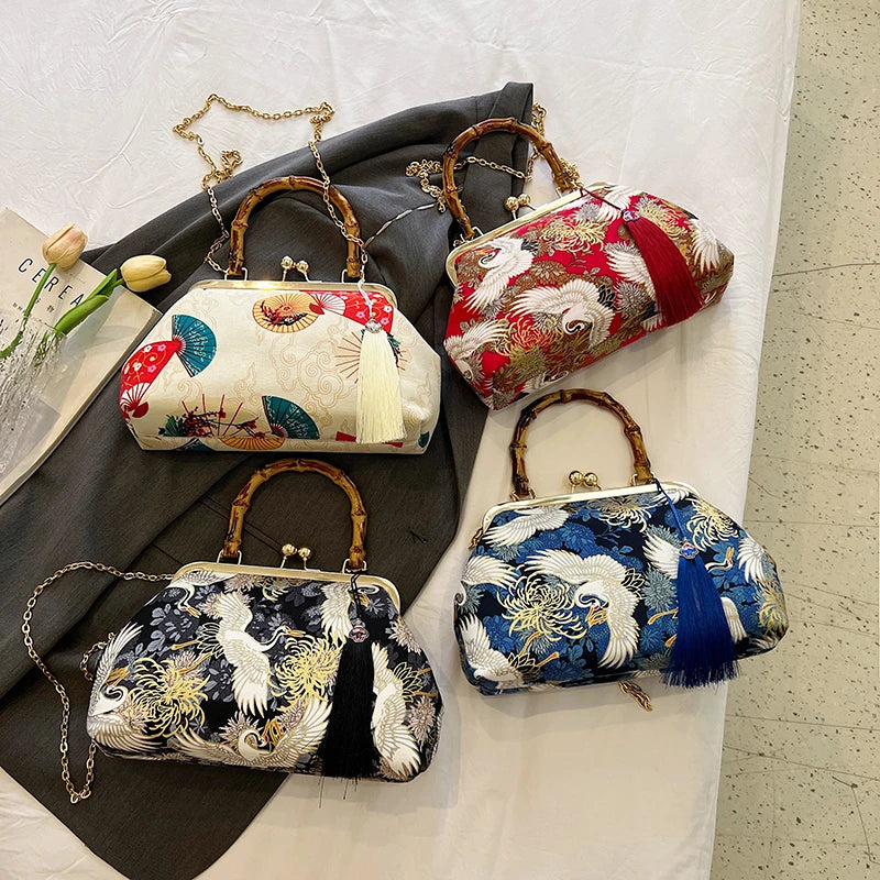 The Pearl Nomad — Canvas Tassel Shoulder & Clutch Bag