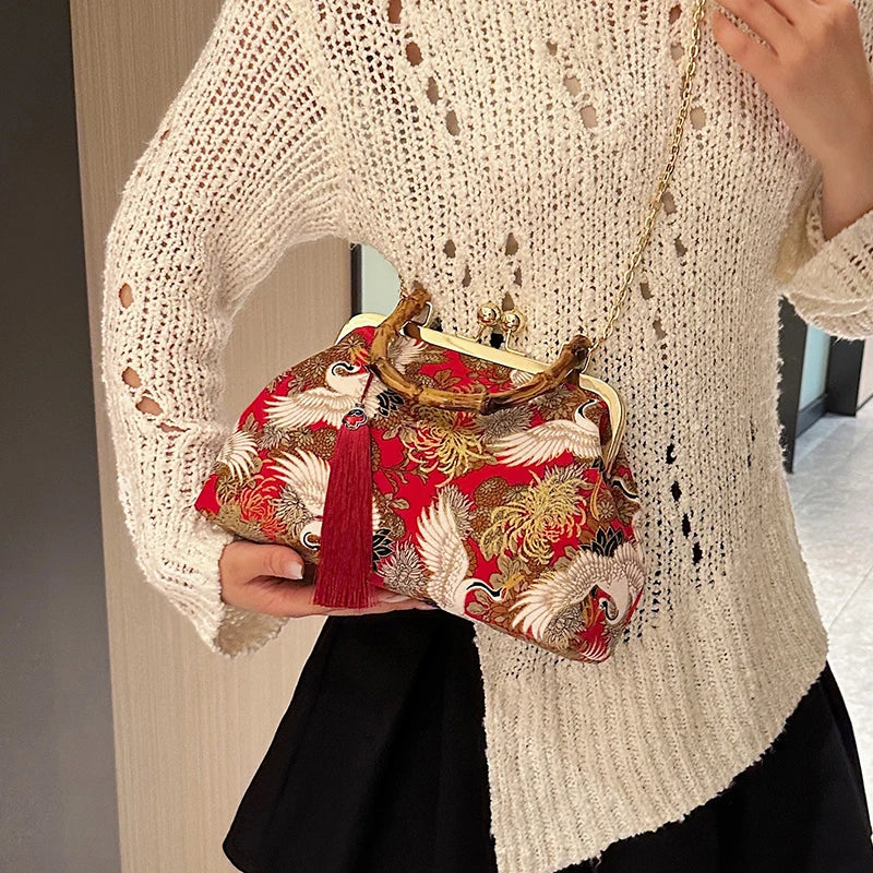 The Pearl Nomad — Canvas Tassel Shoulder & Clutch Bag