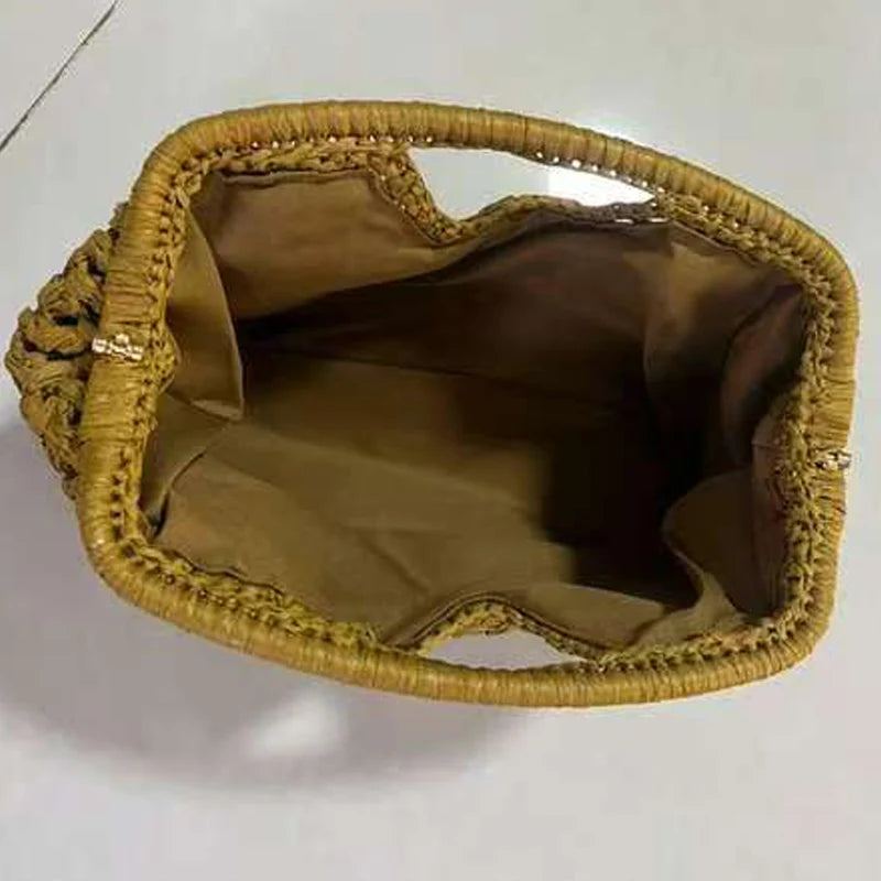 The Soleil Clutch — Woven Paper Hollow Clutch in Yellow