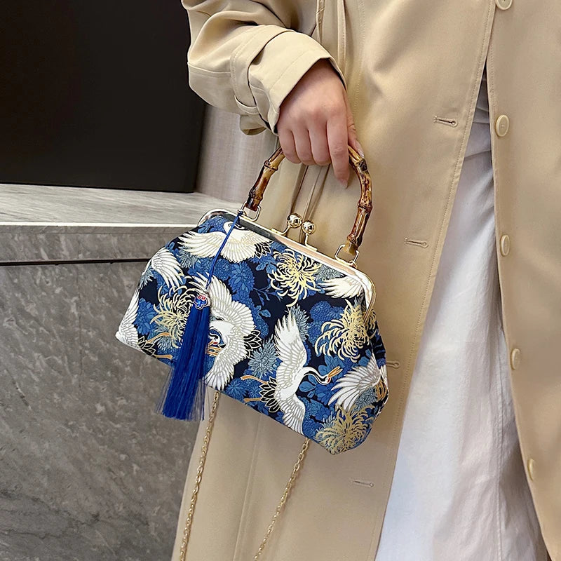 The Pearl Nomad — Canvas Tassel Shoulder & Clutch Bag