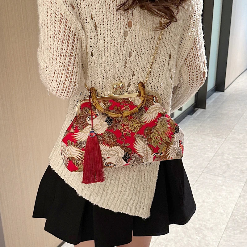 The Pearl Nomad — Canvas Tassel Shoulder & Clutch Bag