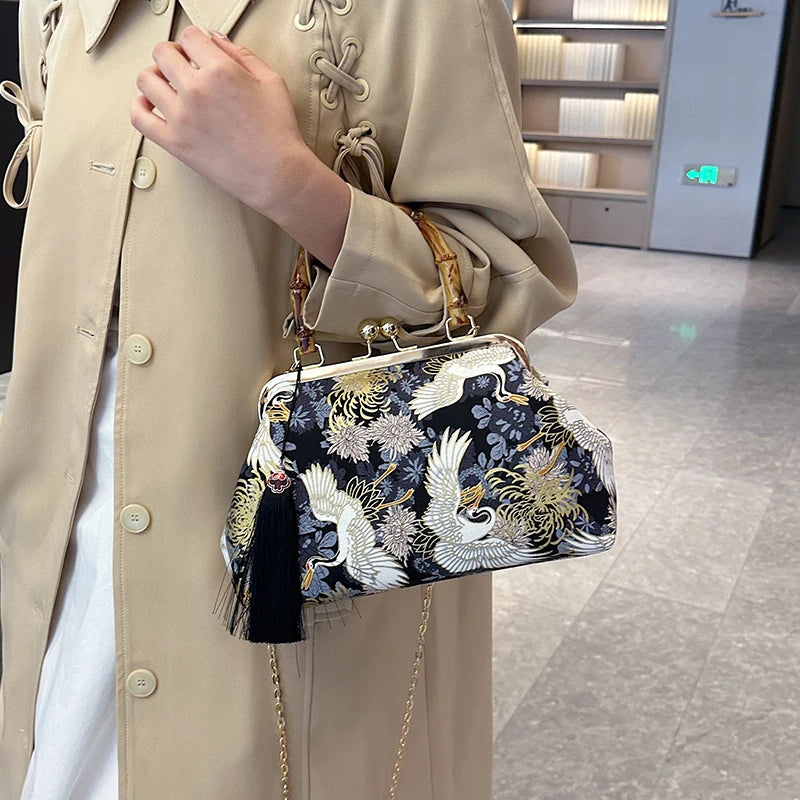 The Pearl Nomad — Canvas Tassel Shoulder & Clutch Bag