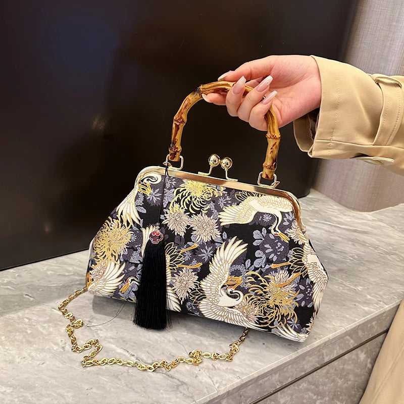 The Pearl Nomad — Canvas Tassel Shoulder & Clutch Bag