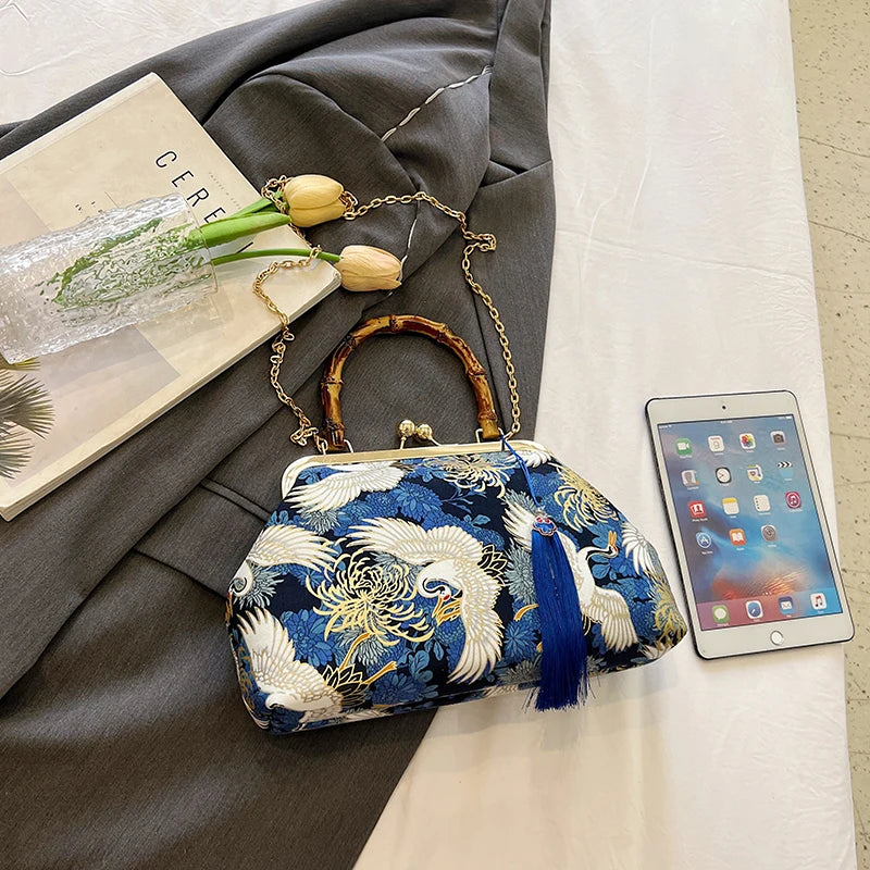 The Pearl Nomad — Canvas Tassel Shoulder & Clutch Bag