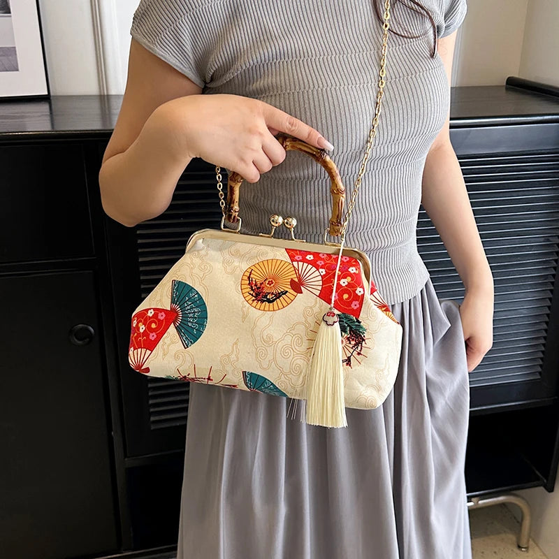 The Pearl Nomad — Canvas Tassel Shoulder & Clutch Bag