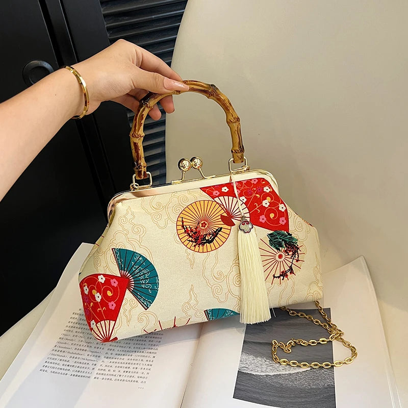 The Pearl Nomad — Canvas Tassel Shoulder & Clutch Bag