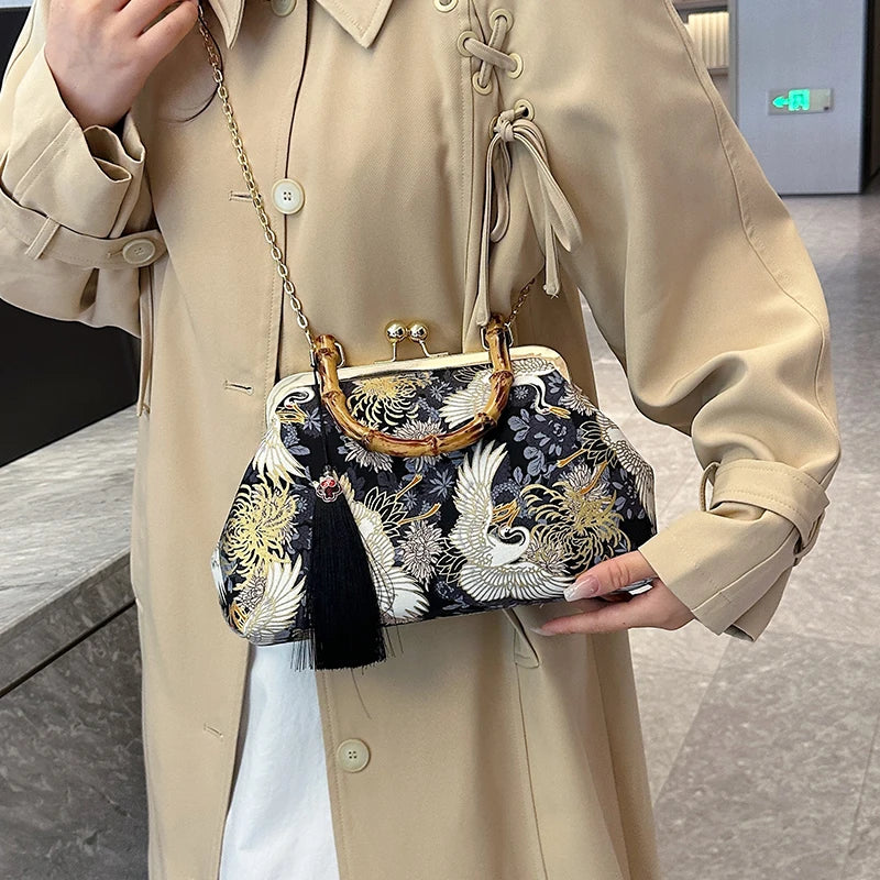 The Pearl Nomad — Canvas Tassel Shoulder & Clutch Bag