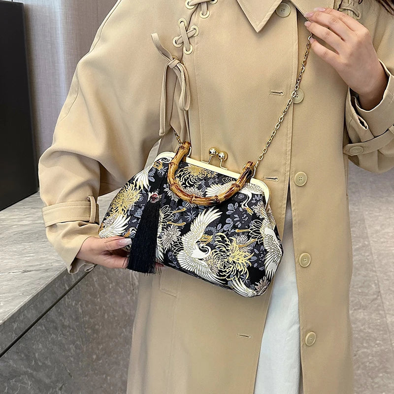 The Pearl Nomad — Canvas Tassel Shoulder & Clutch Bag