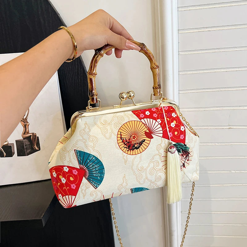 The Pearl Nomad — Canvas Tassel Shoulder & Clutch Bag